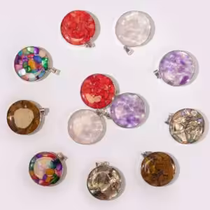 Steel Cased Pendant Round – 12 Assorted Gemstone Chips & Shells | www.artisan-gifts.co.uk 1