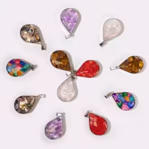 Steel Cased Pendant Teardrops – 12 Assorted Gemstone Chips & Shells | www.artisan-gifts.co.uk 1