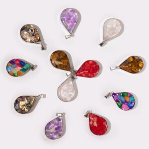 Steel Cased Pendant Teardrops – 12 Assorted Gemstone Chips & Shells | www.artisan-gifts.co.uk 1
