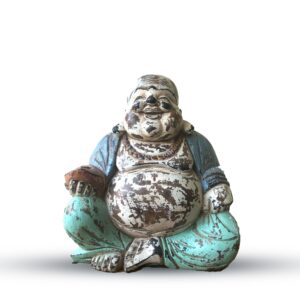 Vintage Blue Mint Hand Carved Buddha Statue – 30cm – Happy Buddha | www.artisan-gifts.co.uk