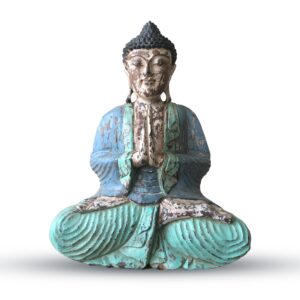 Vintage Blue Mint Hand Carved Buddha Statue – 40cm – Welcome | www.artisan-gifts.co.uk