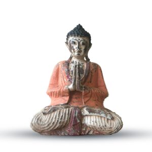 Vintage Orange Hand Carved Buddha Statue – 30cm – Welcome | www.artisan-gifts.co.uk