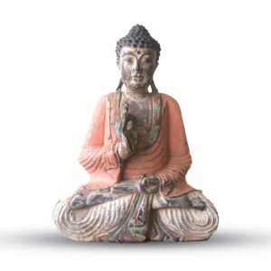Vintage Orange Hand Carved Buddha Statue – 40cm – Teaching Transmission | www.artisan-gifts.co.uk
