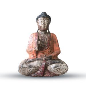Vintage Orange Hand Carved Buddha Statue – 60cm – Teaching Transmission | www.artisan-gifts.co.uk