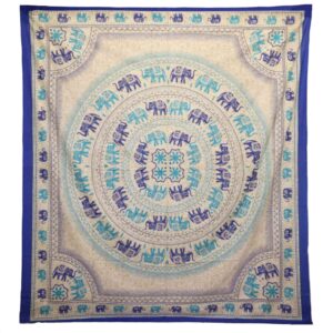Wall Hanging / Spread – Elephant Mandala – Blues | www.artisan-gifts.co.uk