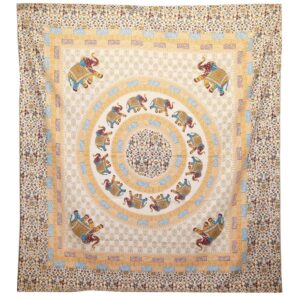 Wall Hanging / Spread – Elephant Mandala – Brown/Orange on Cream | www.artisan-gifts.co.uk