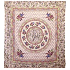 Wall Hanging / Spread – Elephant Mandala – Purple/Blue on Cream | www.artisan-gifts.co.uk
