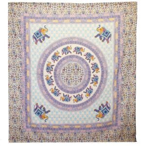 Wall Hanging / Spread – Elephant Mandala – Turquoise/Blue on Cream | www.artisan-gifts.co.uk