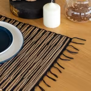 Water Hyacinth Natural Placemat – Black Tiger with Fringe | www.artisan-gifts.co.uk