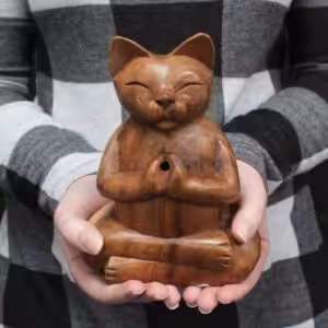 Wooden Carved Incense Burners – Lrg Yoga Cat | www.artisan-gifts.co.uk 1