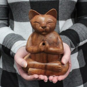 Wooden Carved Incense Burners – Lrg Yoga Cat | www.artisan-gifts.co.uk 1