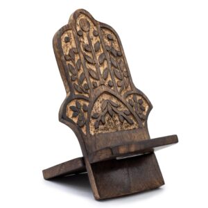 Wooden Carved Phone Stand – Hamsa | www.artisan-gifts.co.uk