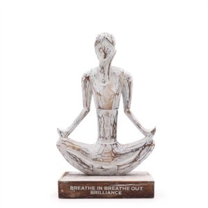 Wooden Yoga Lady – Whitewash – Easy Pose – “Breathe in Breathe out Brilliance” | www.artisan-gifts.co.uk 1