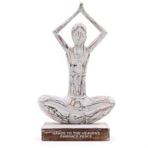 Wooden Yoga Lady – Whitewash – Hands Up Pose – “Hands to the Heavens Embrace Peace” | www.artisan-gifts.co.uk 1