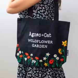 Agnes + Cat Wildflower Garden Tote Bag - Black