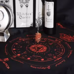 Ancient Witch Pendulum Divination Cloth - Mystic Moth - Black & Blood Red