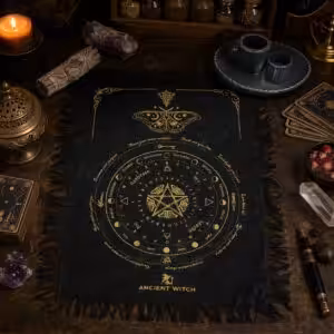 Ancient Witch Pendulum Divination Cloth - Mystic Moth - Black & Gold