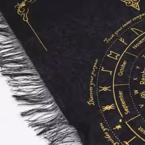 Ancient Witch Pendulum Divination Cloth - Sun Face - Black & Gold