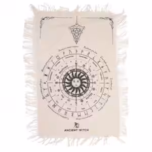 Ancient Witch Pendulum Divination Cloth - Sun Face - Natural & Black