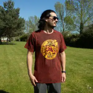 Nomad Sari Stonewashed Cotton T-Shirt – Dragon Mandala – Maroon – Medium | www.artisan-gifts.co.uk 1
