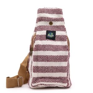 Body Cross Bag Natural Cotton – Burgundy & White | www.artisan-gifts.co.uk 1