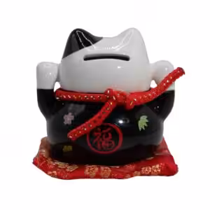 Ceramic Money Cat Bank – Black on Cushion | www.artisan-gifts.co.uk 1