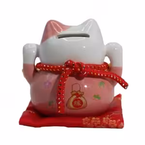 Ceramic Money Cat Bank – Pink on Cushion | www.artisan-gifts.co.uk 1