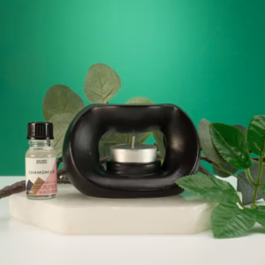 Ceramic Zen Oil Burner - Oval Pebble  - Matt Black