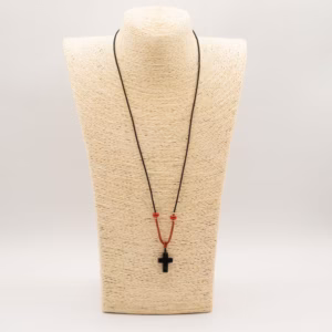 Cord Necklace Gemstone Pendant - Black Agate Cross