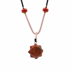 Cord Necklace Gemstone Pendant - Carnelian Sun Face