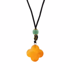 Cord Necklace Gemstone Pendant - Red Jade Clover