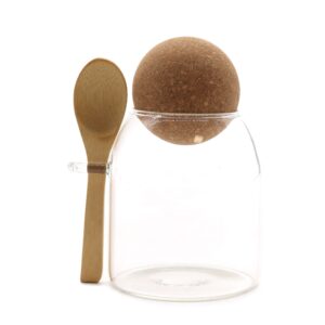 Cottage Cork-Ball Glass Jar – Clear & Spoon – 10cm | www.artisan-gifts.co.uk
