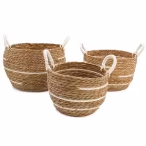 Cotton & Seagrass Large Baskets – Natural Stripes – Set of 3