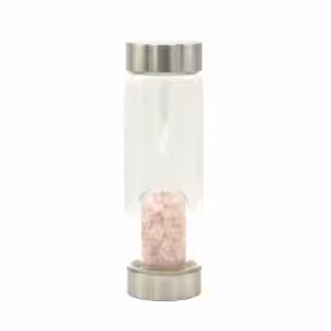 Crystal Infused Glass Water Bottle - Rejuvenating Rose Quartz - Chips