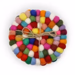 Felt Ball Round Coasters – Multi colour (set of 4) | www.artisan-gifts.co.uk 1