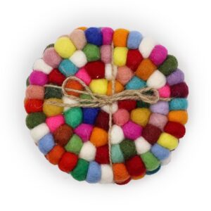 Felt Ball Round Coasters – Multi colour (set of 4) | www.artisan-gifts.co.uk 1