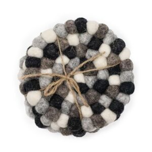 Felt Ball Round Coasters – Multi Grey colour (set of 4) | www.artisan-gifts.co.uk 1