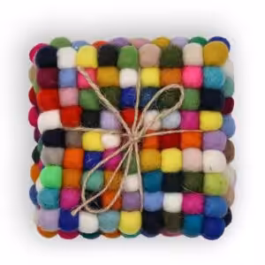 Felt Ball Square Coasters – Multi Grey colour (set of 4) | www.artisan-gifts.co.uk 1
