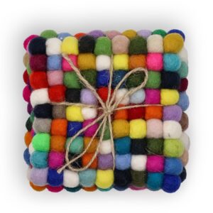 Felt Ball Square Coasters – Multi Grey colour (set of 4) | www.artisan-gifts.co.uk 1