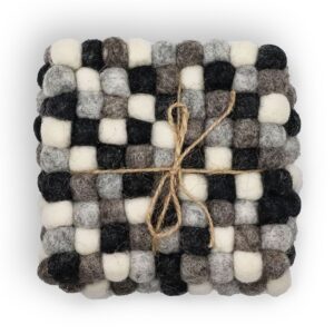 Felt Ball Square Coasters – Multi Grey colour (set of 4) | www.artisan-gifts.co.uk 1