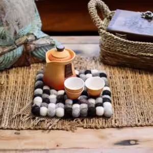 Felt Ball Square Placemat -Multi  Grey Colour | www.artisan-gifts.co.uk 1