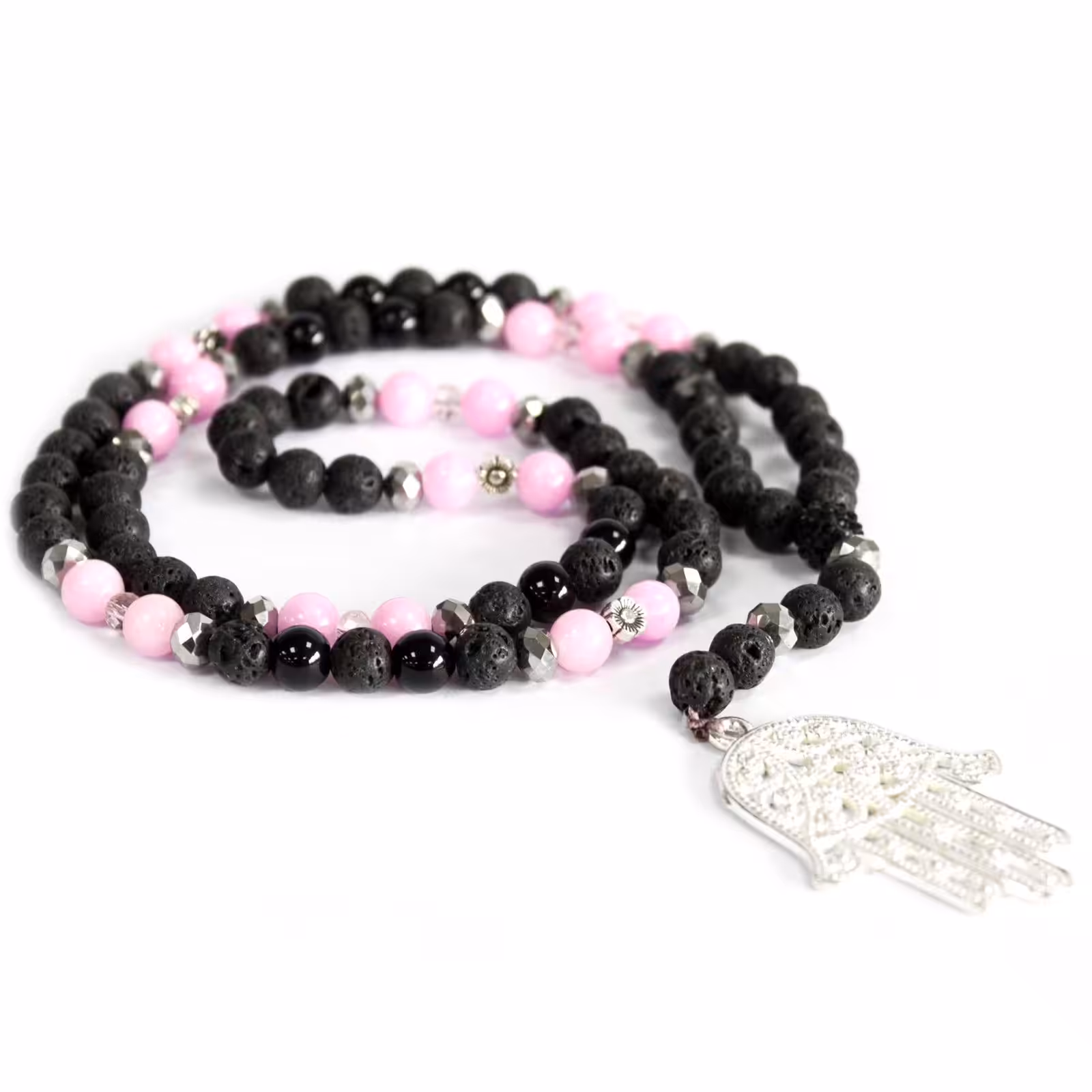 Hamsa / Pink & Black – Gemstone Necklace | www.artisan-gifts.co.uk 4 Hamsa / Pink & Black - Gemstone Necklace - Image 3