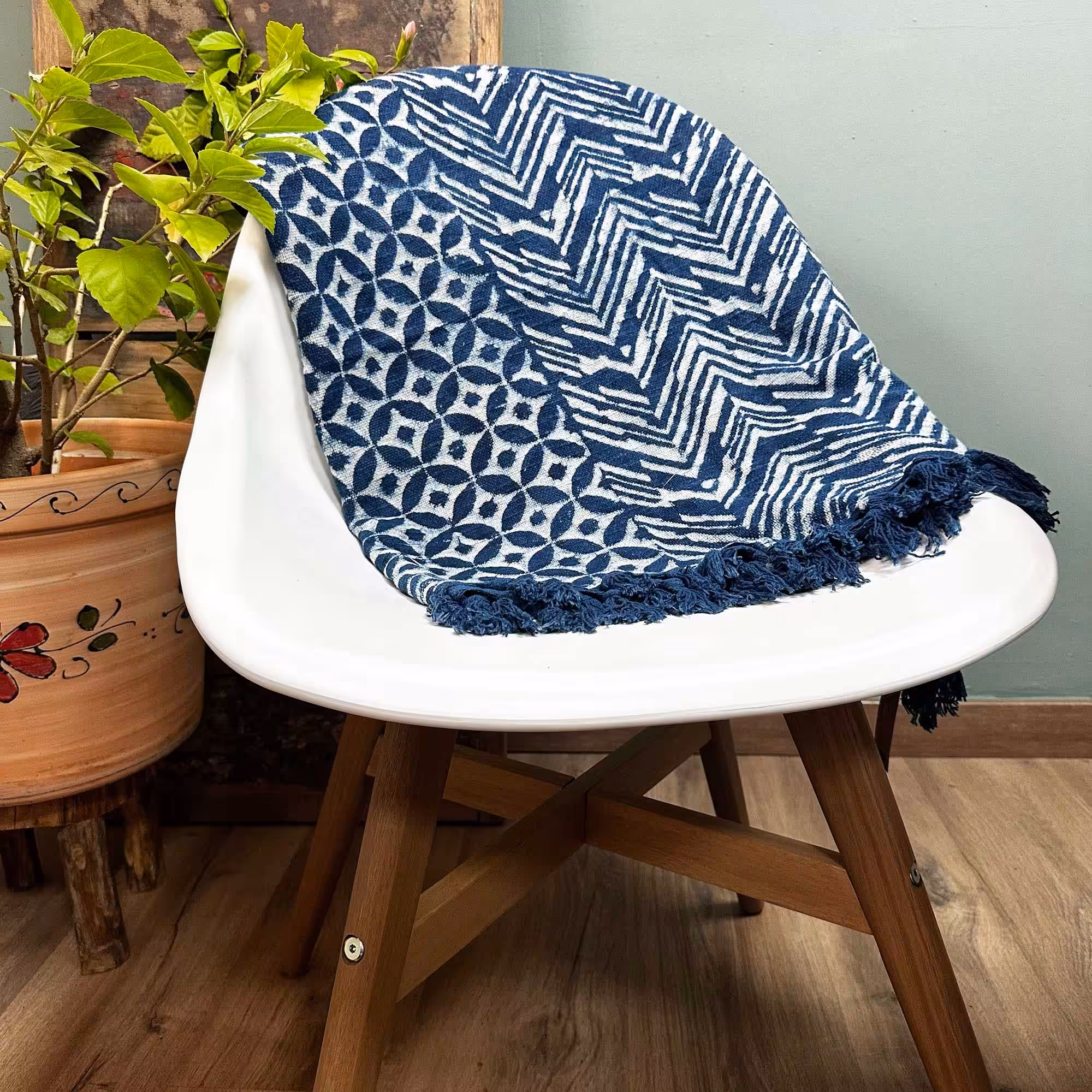 Handmade Indigo Throw – 170x120cm – Namoona Waves | www.artisan-gifts.co.uk 2 Handmade Indigo Throw - 170x120cm - Namoona Waves
