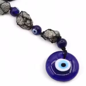 Hanging Stone Pendant – Pirite Stones & Beads- Evil Eye | www.artisan-gifts.co.uk 1