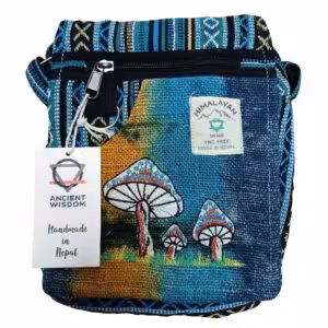 Hemp Embroidery Mushroom Party Bag – Green Mushrooms | www.artisan-gifts.co.uk 1