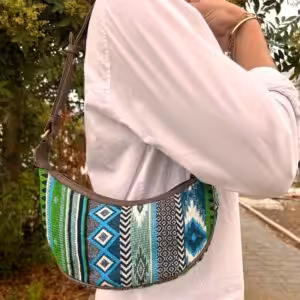 Jacquard Hobo Bag – Bold Greens (brown strap) | www.artisan-gifts.co.uk 1