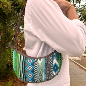 Jacquard Hobo Bag – Bold Greens (brown strap) | www.artisan-gifts.co.uk 1