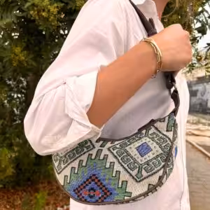 Jacquard Hobo Bag – Geo-Geen (brown strap) | www.artisan-gifts.co.uk 1