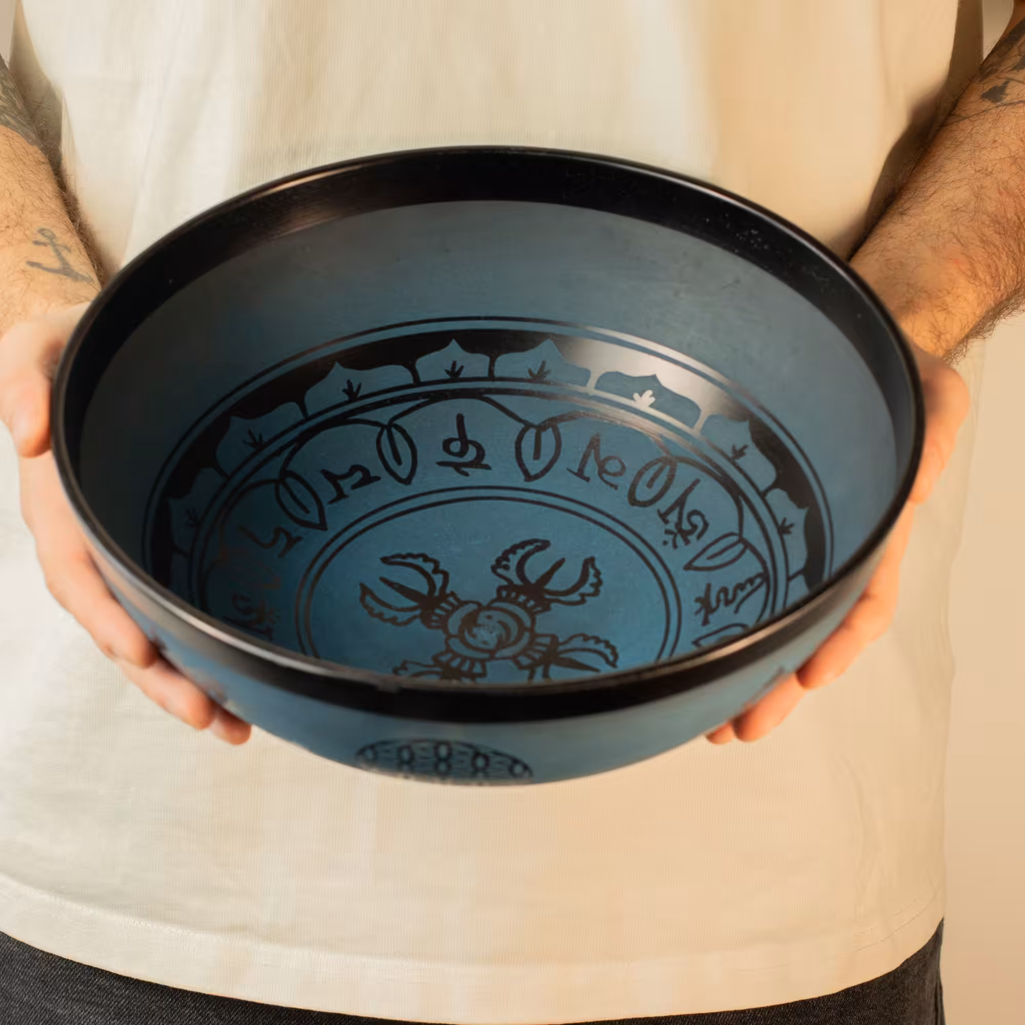 Large Aluminum Singing Bowl – Tibetan Double Dorjy Design – Blue (27cm) | www.artisan-gifts.co.uk 8 Large Aluminum Singing Bowl - Tibetan Double Dorjy Design - Blue (27cm) - Image 7
