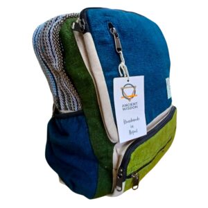 Large Boxy Hemp Backpack – Teal & Sage | www.artisan-gifts.co.uk 1